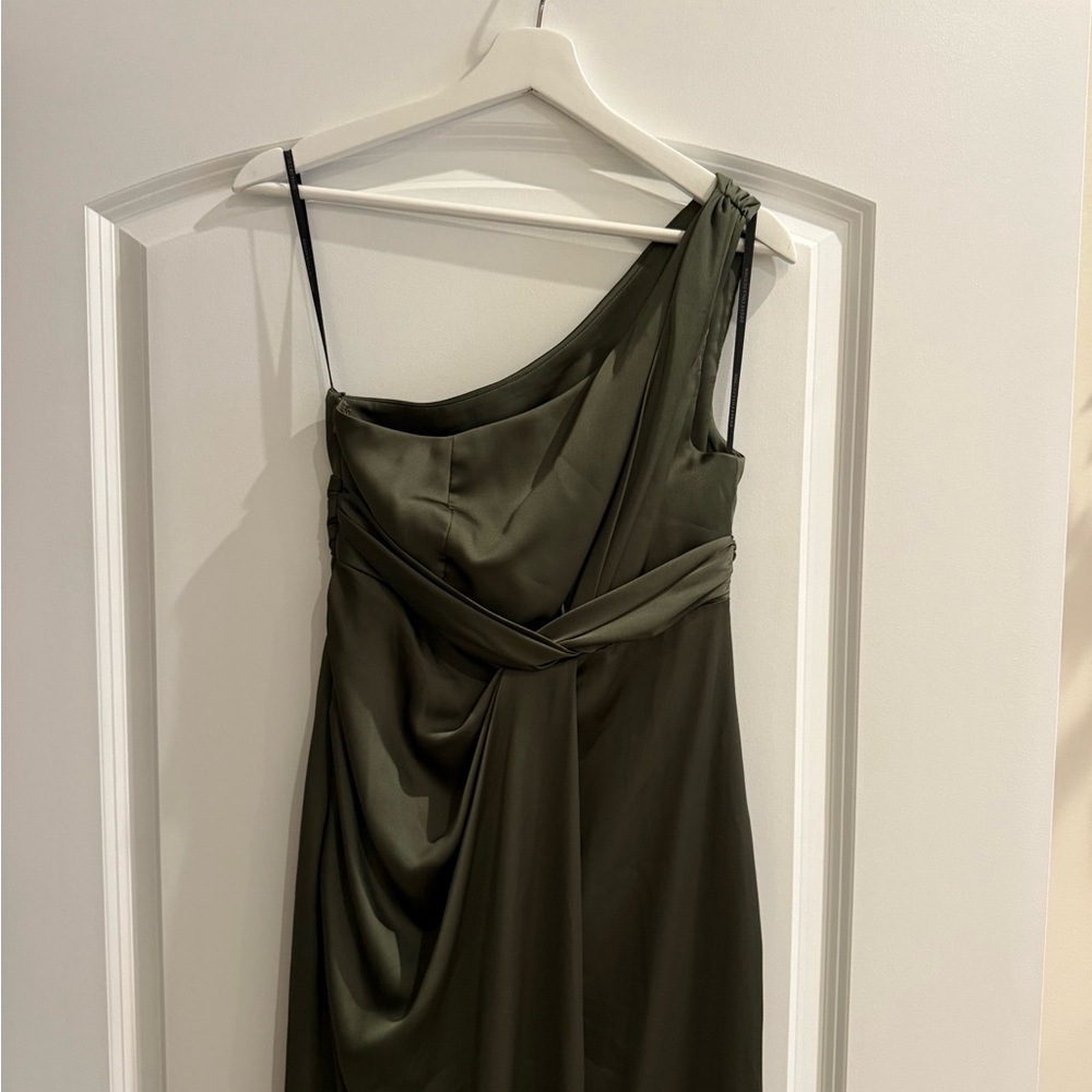 Dessy Collection One-Shoulder Dress in Deep Olive